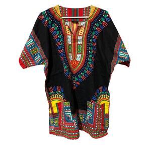 RaanPahMuang Brand Unisex Red Yellow Black Dashiki Cotton Shirt Large Tribal